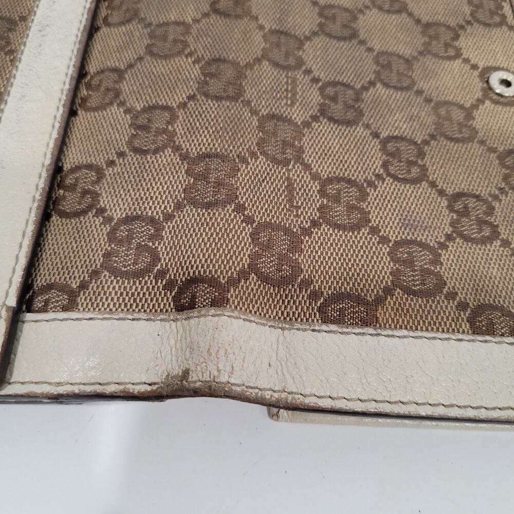 GUCCI Clutch Wallet Large Monogram Bifold White Beige Tan Vintage Designer Logo - Picture 8 of 13